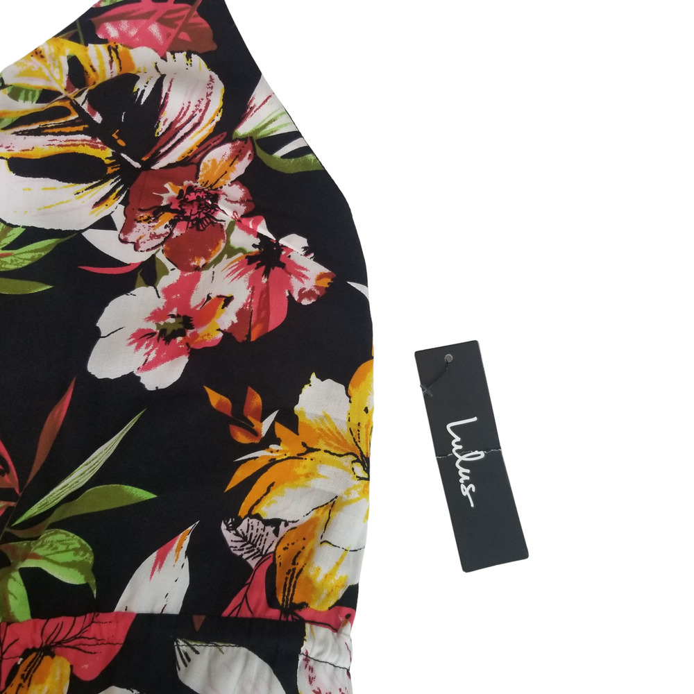 Lulus Women's Tropical Print Dress, Black, High-Low Maxi Dress Size M, New - Picture 5 of 12